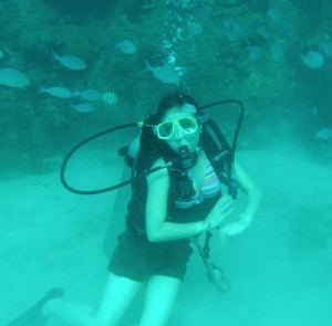 Princess enjoying her dive at Carlisle Bay