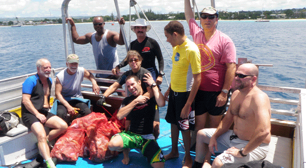 Clean-up team in Carlisle Bay 