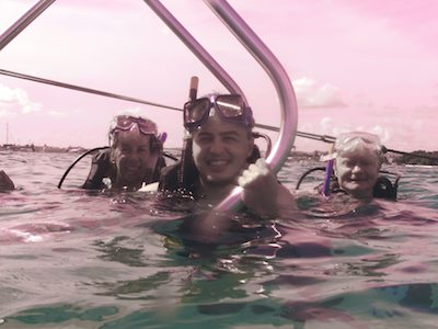 After the first dive in Carlisle Bay Marine Park After the first dive in Carlisle Bay Marine Park